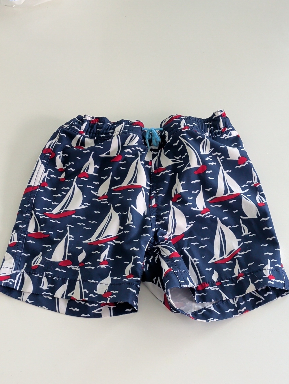 Crewcuts Navy Blue Sailboat Swim Shorts with Red & White Accents